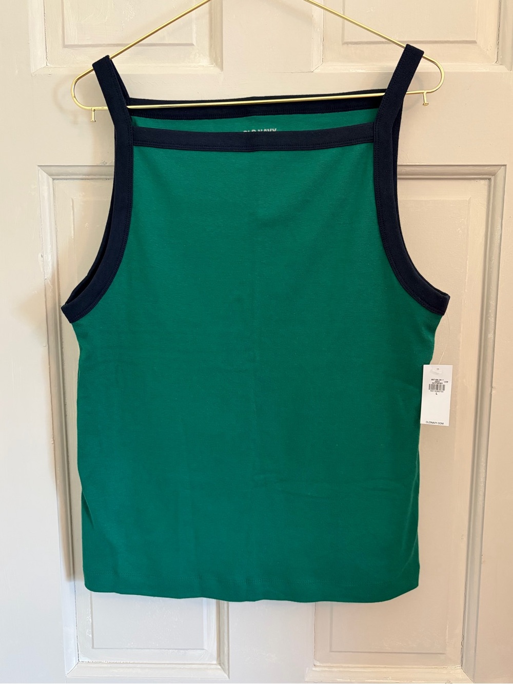 NWT Old Navy Snug Apron Neck Tank Top Green/Navy 95% cotton size Large